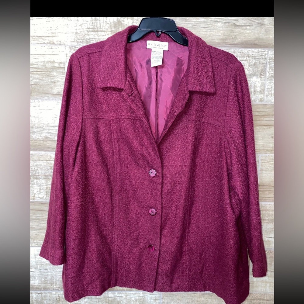 ✨Vintage Whit Stag  Cozy Berry Tweed Lightweight Blazer Plus Button Jacket